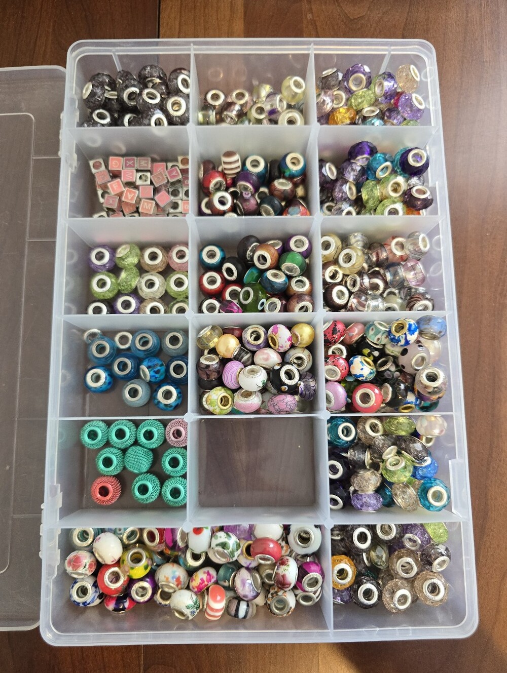 Multi-Compartment Jewelry Bead Organizer - Stuffed with NEW Charm Bracelet Beads